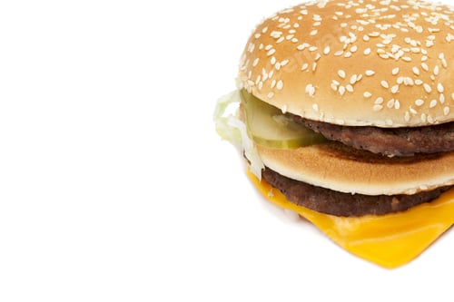 Preview: Close Up Image Of A Hamburger Against White Background