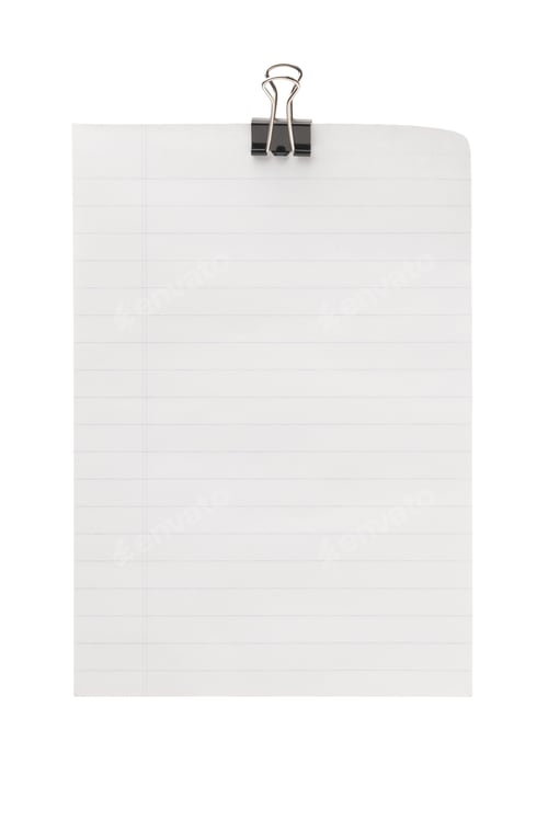 Preview: Close-Up Shot Of A Plain Paper And Black Paperclip On White Background.