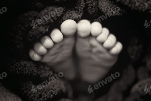 Preview: Newborn Babies Toes Wrapped In Crochet Blanket Black And White