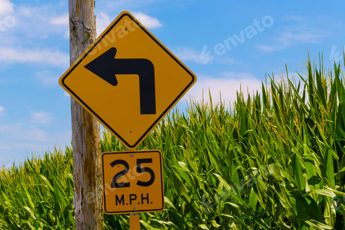 Preview: Sharp Left Turn Ahead Caution Directional Arrow Sign