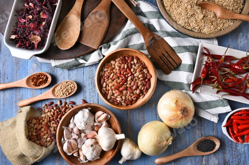 Preview: Top View Of The Ingredients For Making A Hot And Spicy Meal.