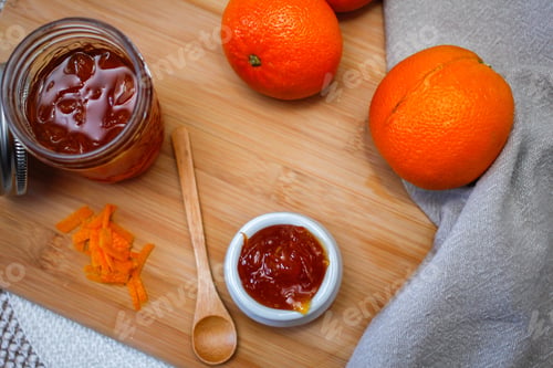 Preview: Orange Marmalade With Oranges And Wooden Spoon