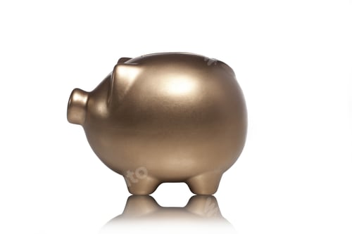 Preview: Detailed Shot Of Gold Piggy Bank On Plain White Background.
