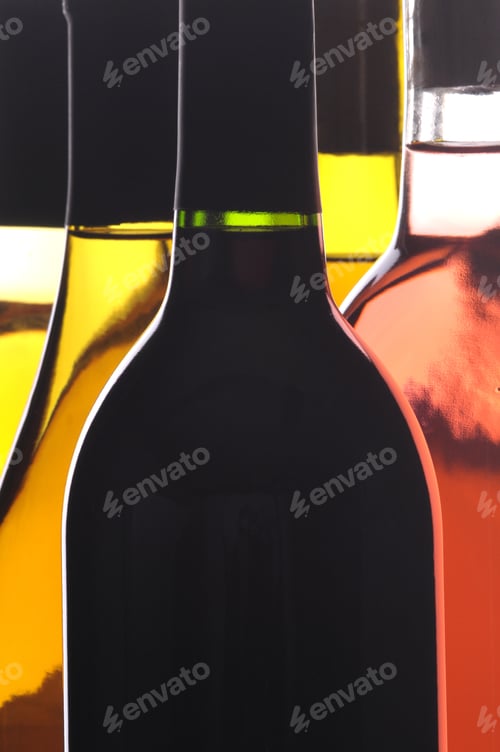 Preview: Abstract Close Up Of Five Different Wine Bottles Vertical Format