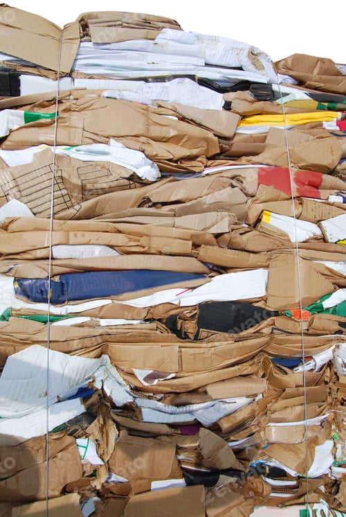 Preview: Compressed bale of cardboard recycling material tied with wire