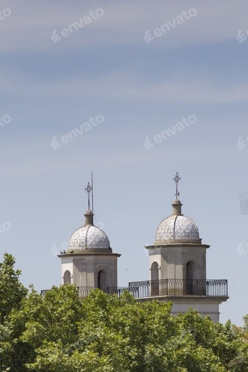 Preview: Belfries Of An Antique Church Under A Gloomy Sky As Seen In Buenos Aires, Argentina