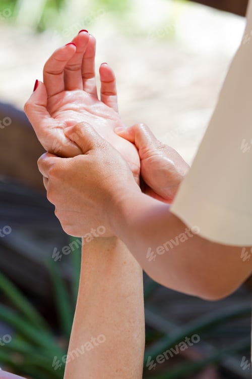 Preview: Caucasian Woman Receiving A Hand Massage On Vacation