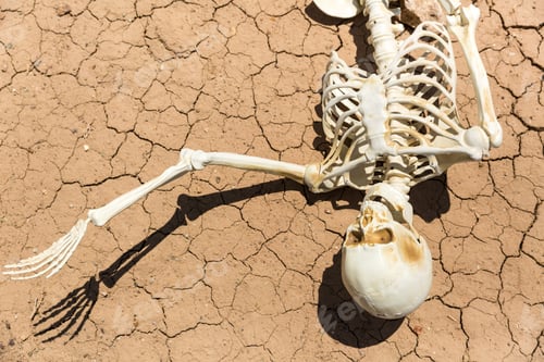Preview: Skeleton Parched And Dead Of Thirst On Cracked Mud In The Desert