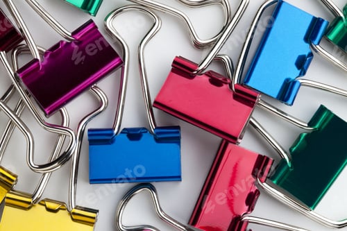 Preview: Close-Up Shot Of Shiny Colorful Paperclips.