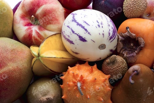 Preview: Cropped Close-Up Image Of Different Tropical Fruits.