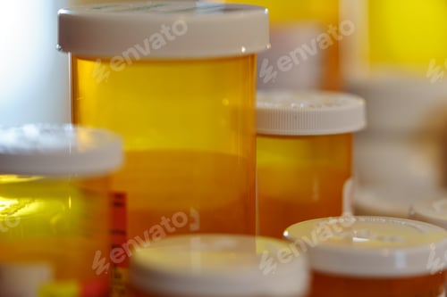 Preview: Empty Prescription Bottles Of Filled Medications.
