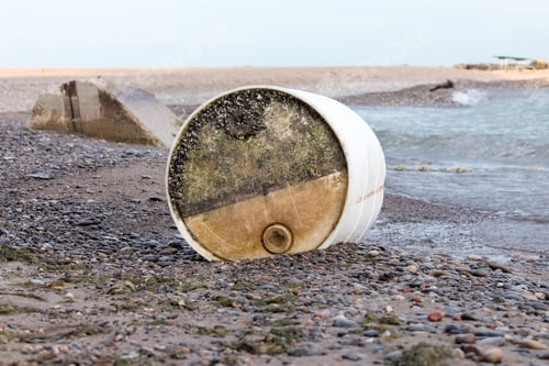 Preview: Closeup Of A Rusty Chemical Barrel Washed Up On The Beach