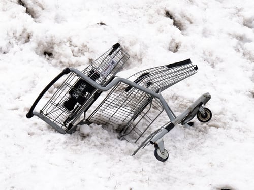 Preview: A Shopping Cart Thrown Onto A Snow Bank
