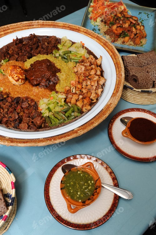 Preview: Ethiopian Cuisine Spread On Table