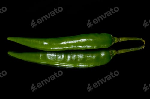Preview: Thai Chili Pepper Lying On A Black Background