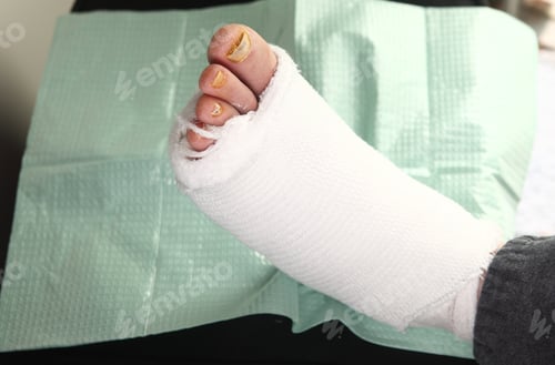 Preview: A Man With A Bandaged Diabetic Foot Infection And Toenail Fungus