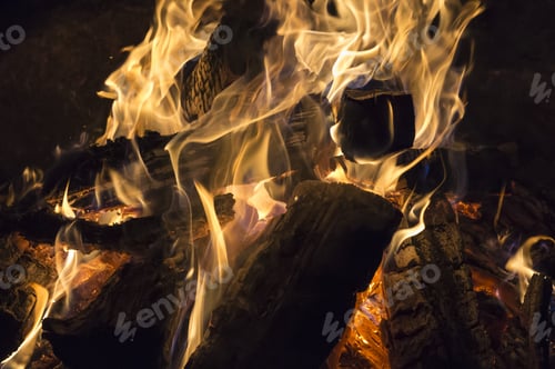 Preview: Closeup Image Of Fire And Wood Burning In A Fireplace