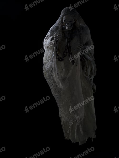 Preview: Ghostly Figure Floating On Black Background Halloween Themed Image