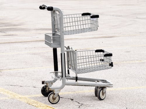 Preview: A Small Shopping Cart Left Behind On A Grocery Store Parking Lot