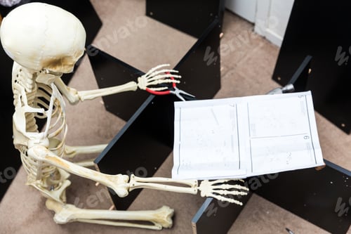 Preview: Bony Skeleton Assembling A Black Wooden Shelf