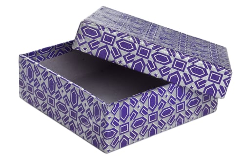 Preview: Close Up Image Of Empty Violet Box Against White Background