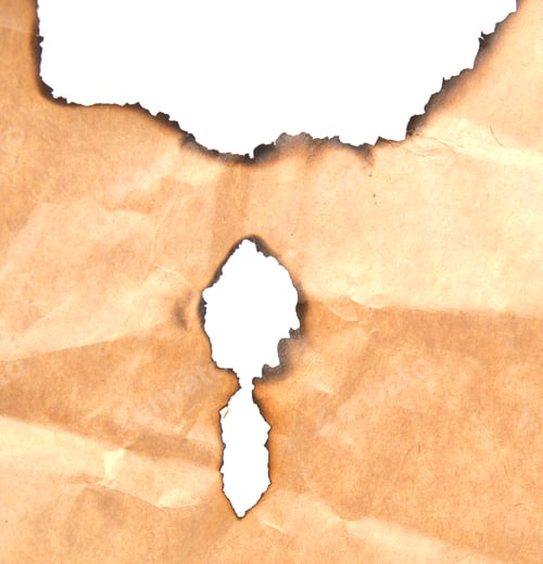 Vista previa: Papel grunge con bordes carbonizados sobre fondo blanco