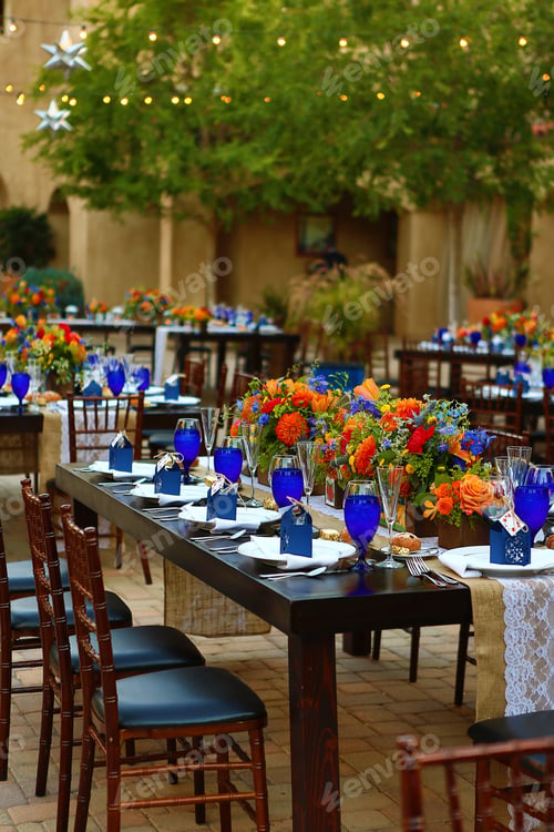 Preview: Table Setting And Seating For A Patio Dining Event Or Wedding