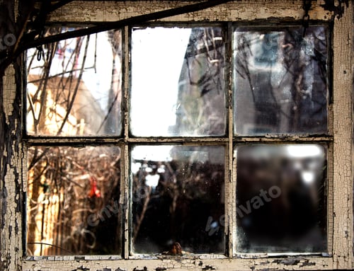 Preview: Old Wooden Window With Dirty Glass Panes