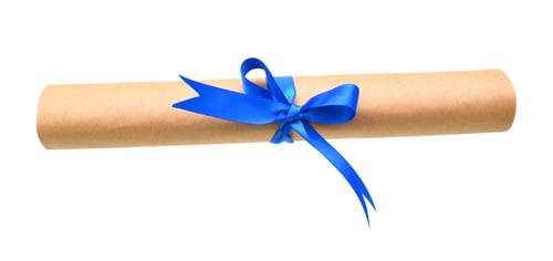 Preview: Graduation Diploma Scroll Tied With Blue Ribbon Isolated On White Background