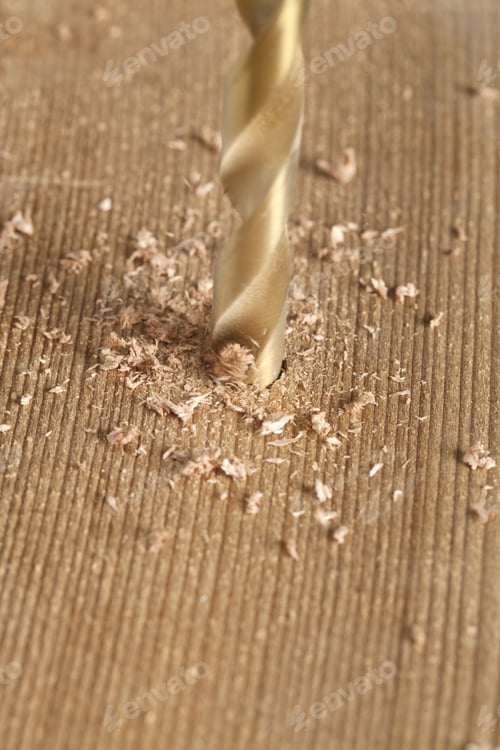 Preview: Close Up Image Of Drilling A Hole In A Wood