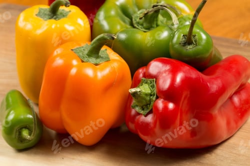 Preview: Close Up Of Fresh And Colorful Bell Peppers And Jalapenos.