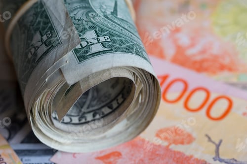 Preview: Rolled One Dollar Bills with Other Currency