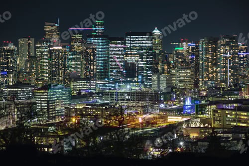 Preview: Illuminated Modern City Building Lights Background Of Seattle Skyline
