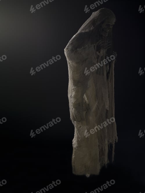 Preview: Ghostly Figure Floating On Black Background Halloween Themed Image