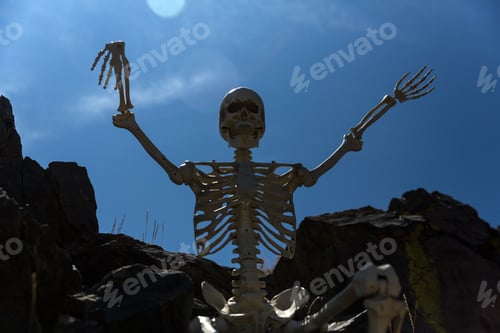 Preview: Backlit Skeleton Looms Creepily On Rocks In The Desert