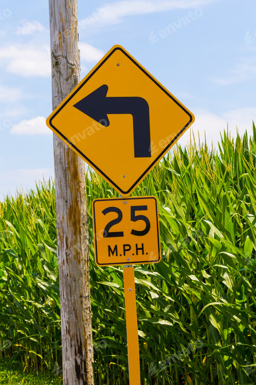 Preview: Sharp Left Turn Ahead Caution Directional Arrow Sign