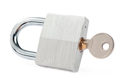 Preview: Shiny New Locked Padlock With Key Isolated