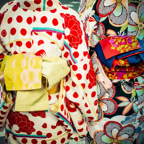 Preview: Two Woman In Kimonos At A Corner In Kamakura, Japan.