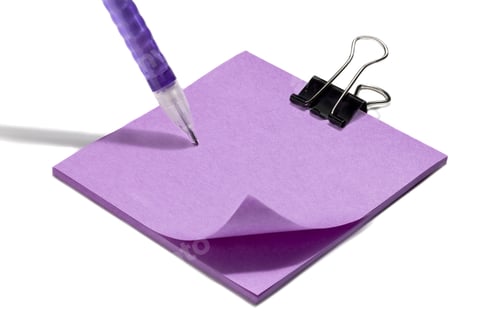 Preview: An Image Of A Pad Of Sticky Notes With Clip And Cropped Image Of Purple Pen Isolated On