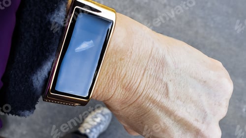 Preview: View Of Senior Woman'S Hand With Smartwatch; Woman Checking Her Step Count While Walking, Sport