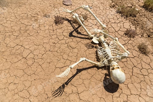 Preview: Skeleton Parched And Dead Of Thirst On Cracked Mud In The Desert