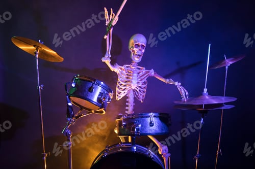 Preview: Landscape Band Set Skeleton Drumming With Shadows On Background