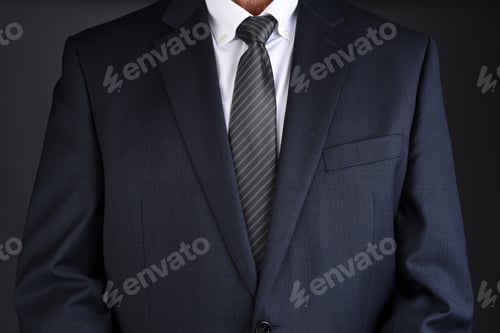 Preview: Closeup Of A Man In A Gray Business Suit With His Arms At His Sides, Man Is Unecognizable.