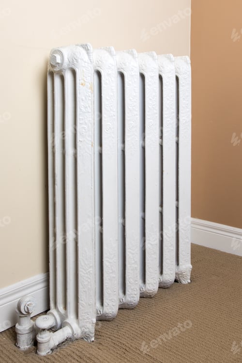Preview: Old Fashioned Steam Or Hot Water Heating White Painted Cast Iron Radiator