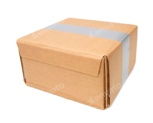 Preview: Closed Cardboard Box Taped Up And Isolated On A White Background.