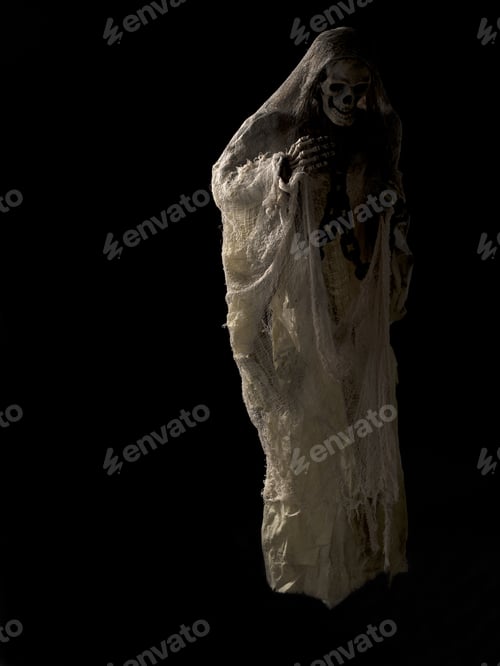 Preview: Ghostly Figure Floating On Black Background Halloween Themed Image