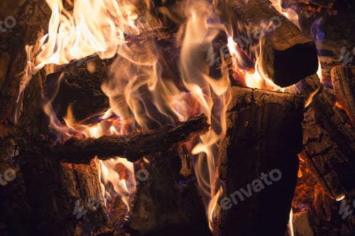 Preview: Closed Up Burning Embers In A Bonfire