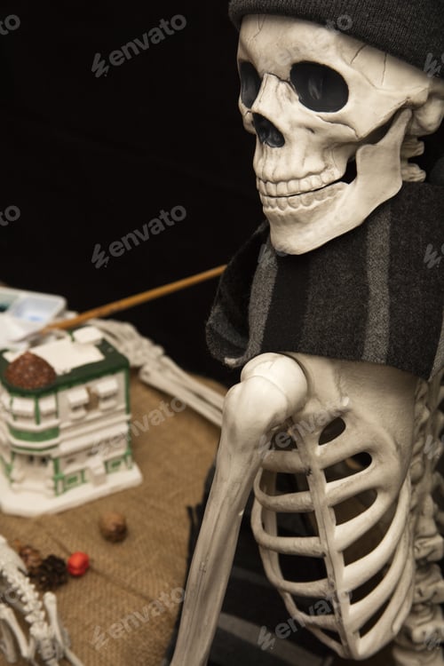 Preview: Halloween Skeleton Holding A Brush And Painting Statuary And Decorations For The Celebration