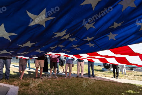 Preview: People Gather Around The Flag To Raise It For Morning Colors Underneath View