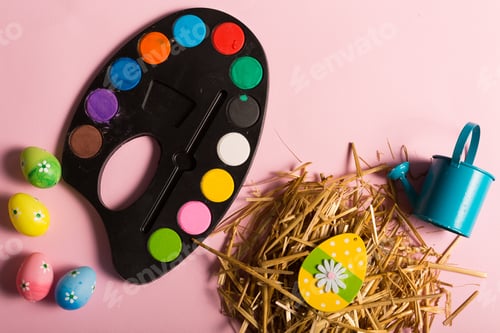 Preview: Colorful Easter Eggs On A Pink Background